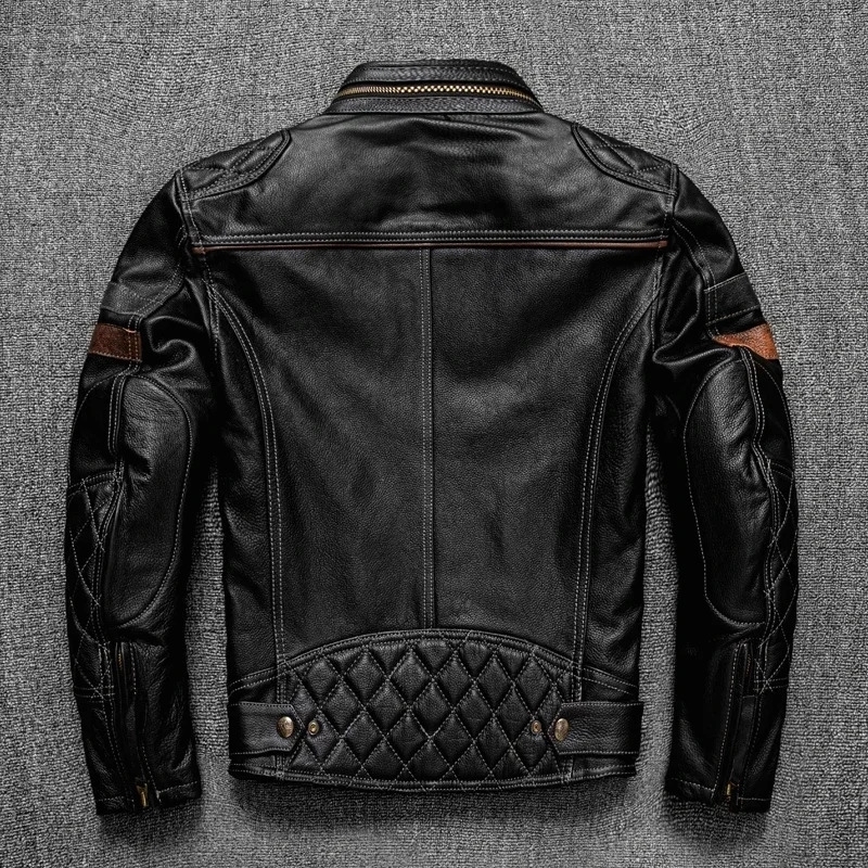 2025 Pro motor biker real leather jacketcool black men rider cowhide coatquality thick cloth 250916