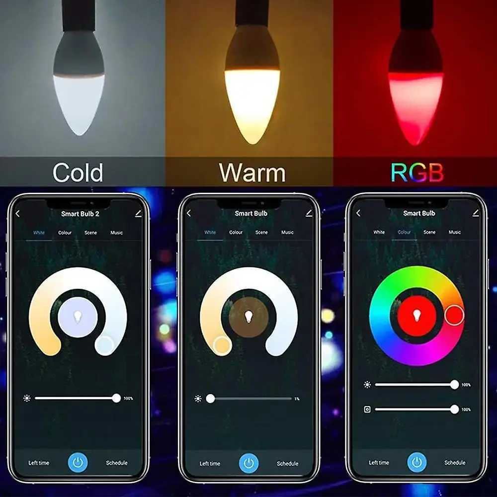 Led Bulb Candle Smart Lamp E14 TUYA Bluetooth Dimmable RGB Light 220V APP Group Control Smart Life For Home Room Decoration C2509171