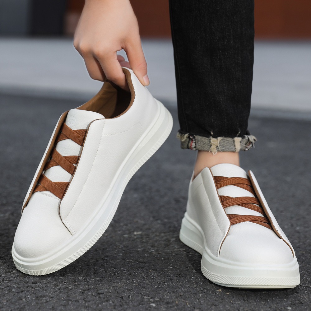 Men's Extra Large Size 46 White Sneakers Trendy Retro Low-Top Casual Leather Upper Soft Sole Breathable Comfortable Shoes