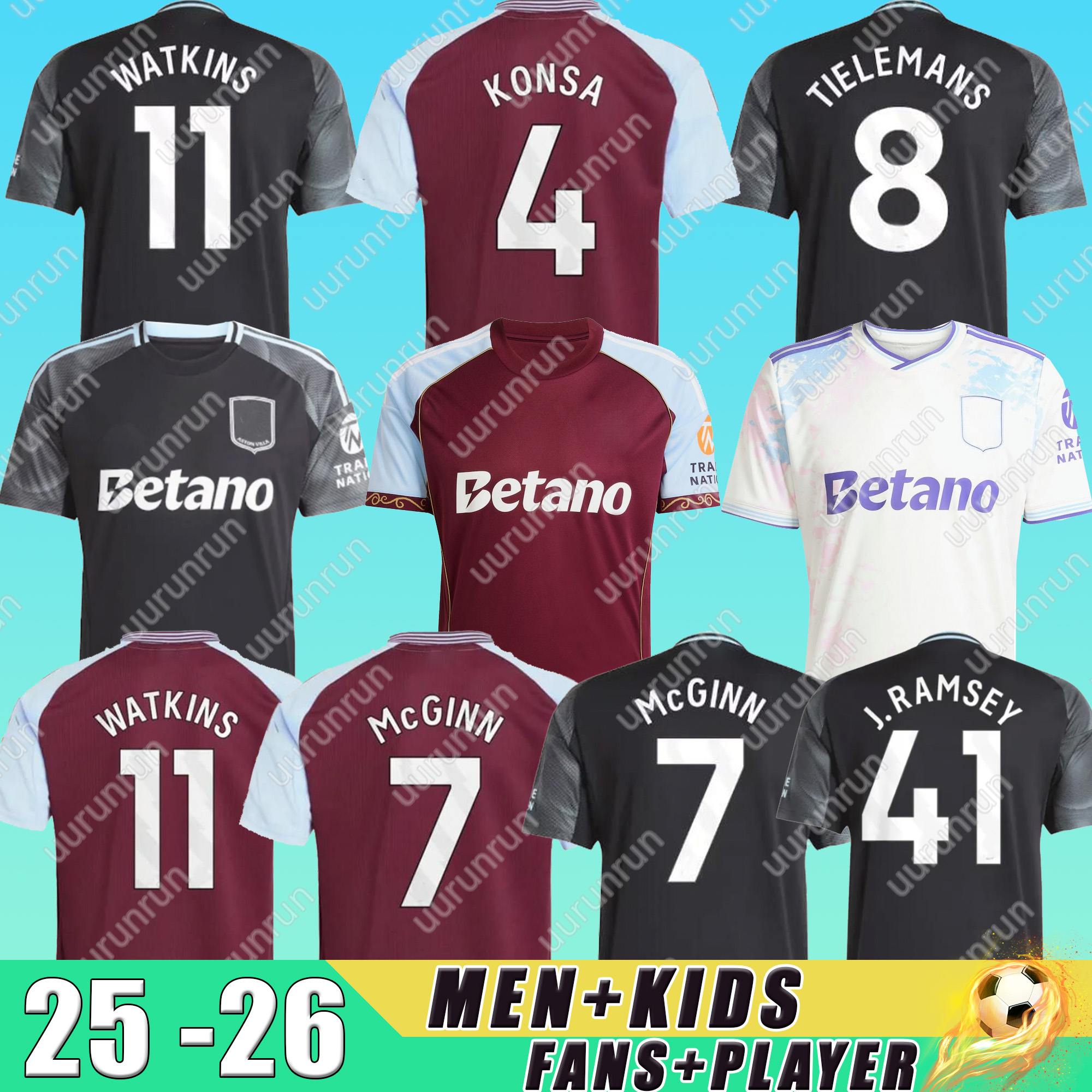 XXXL 4XL Mens top 25 26 Aston goalkeeper BAILEY MALEN soccer jersey home away third 2025 2026 villa McGINN ONANA WATKINS KONSA MARTINEZ Men kids kit football shirt set