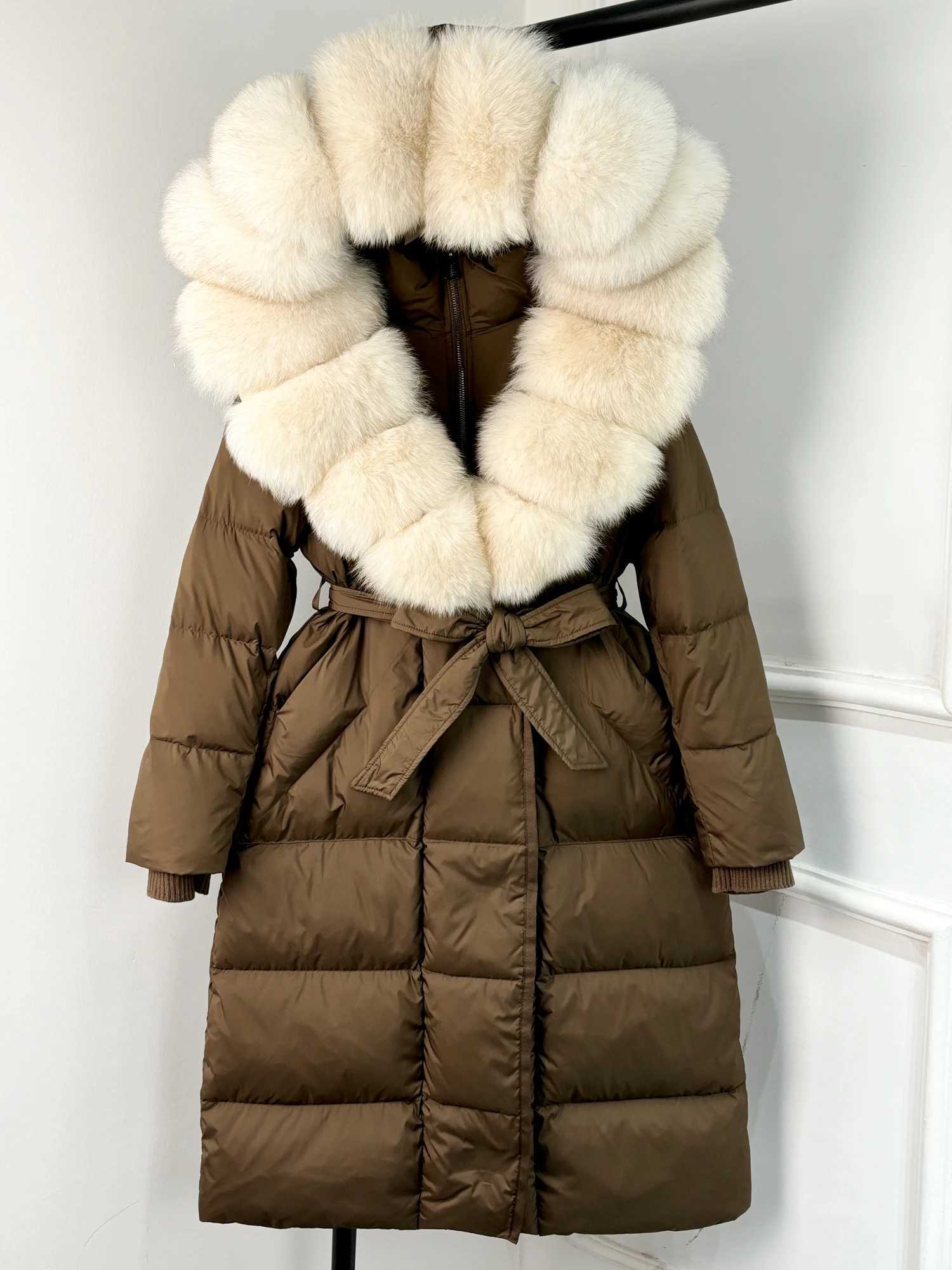 Janveny New Winter Long Hooded Puffer Jacket Women Warm Thickened Real Fur Collar White Down Jacket Waterproof Parkas W250917