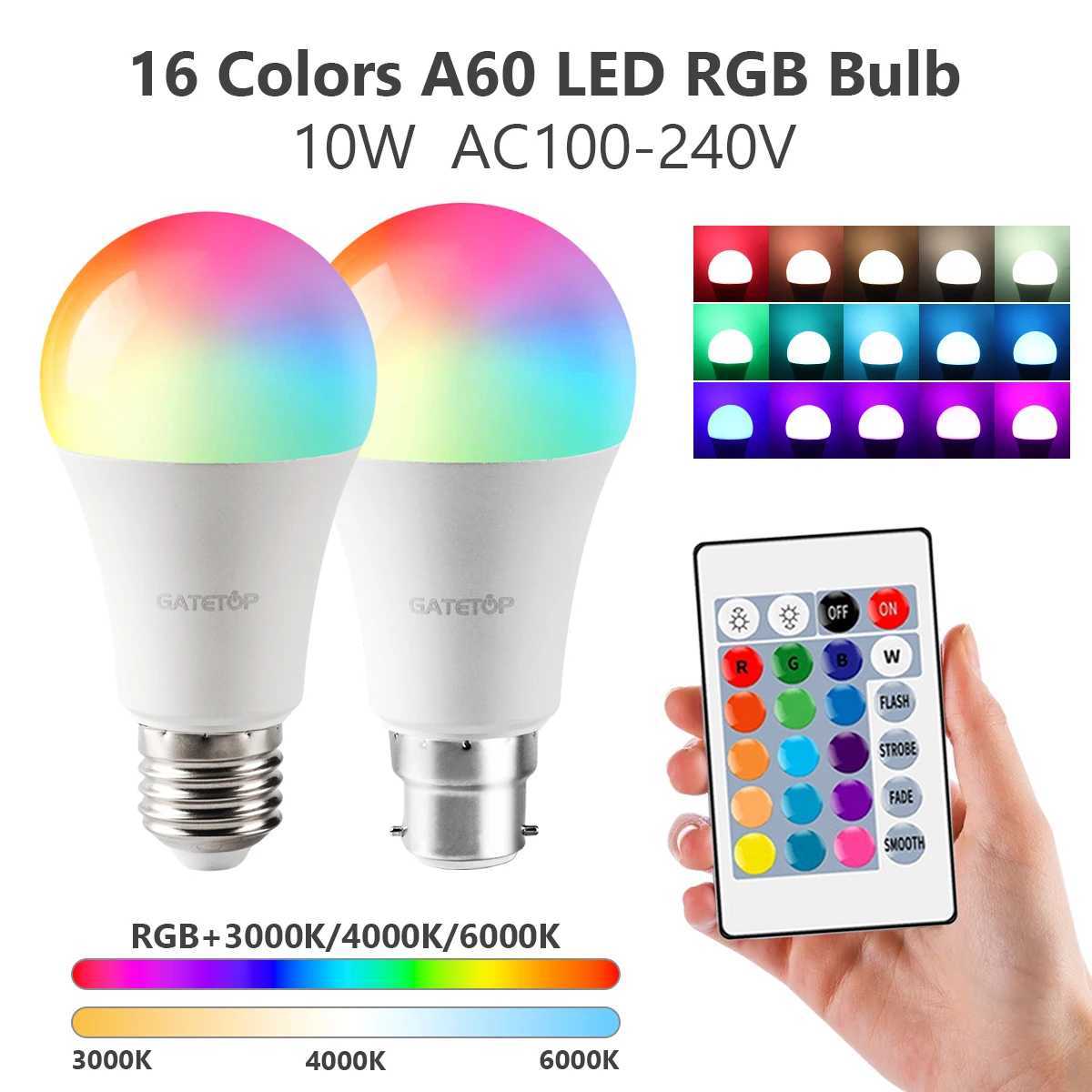 110pcs E27 B22 RGB Dimmable Bulb 110V 220V Lamp Smart 24 Key Remote Control RGBW Light dimming Bulbs for livingroom C250917