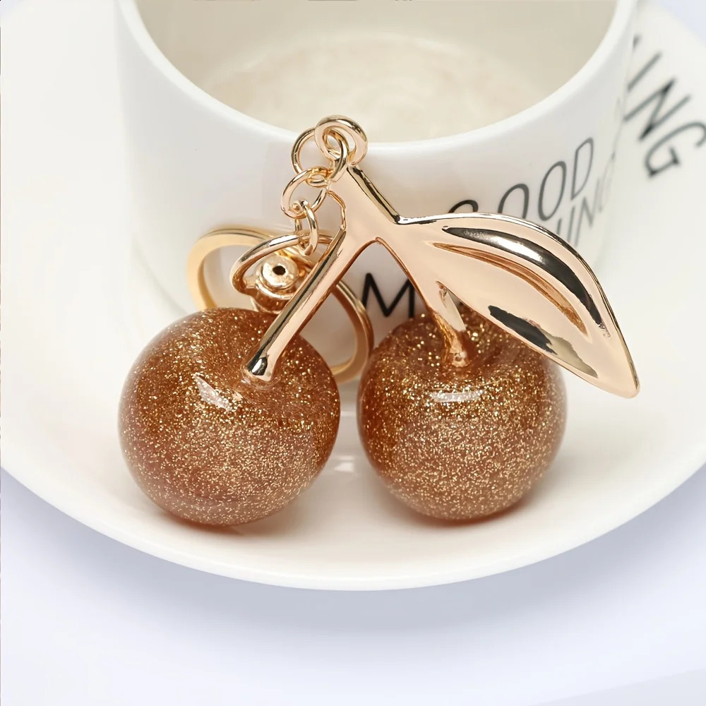 Cherry Fruit Bag Pendant Keychain Creative Womens Cherry Car Key Pendant Green Brown 250916
