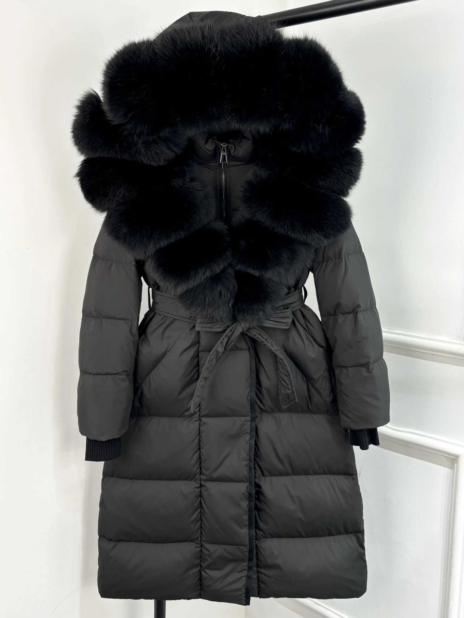 Janveny New Winter Long Hooded Puffer Jacket Women Warm Thickened Real Fur Collar White Down Jacket Waterproof Parkas W250917