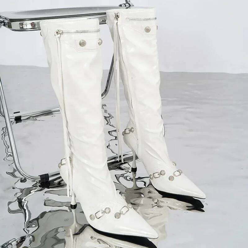 Women Sexy Pointed Toe Heels Shoes Autumn New Fashion Stilettos Designer Knee High Mujer Boots Pumps