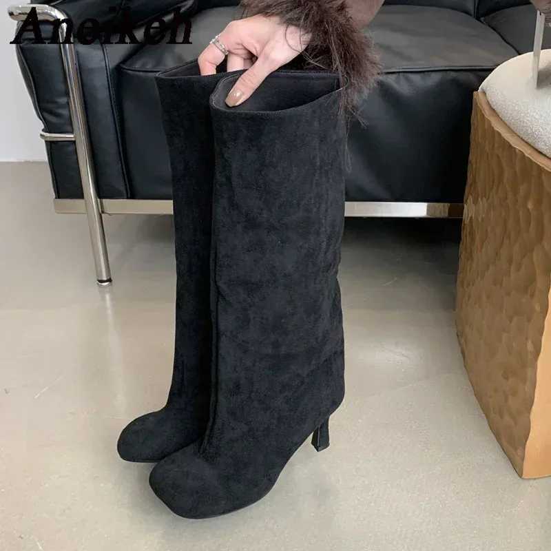 Aneikeh Winter Street Style Square Toe KneeHigh Women Boots Punk Thin High Heels Shoes Female Long Booties Zapatos De MujerXJ250917
