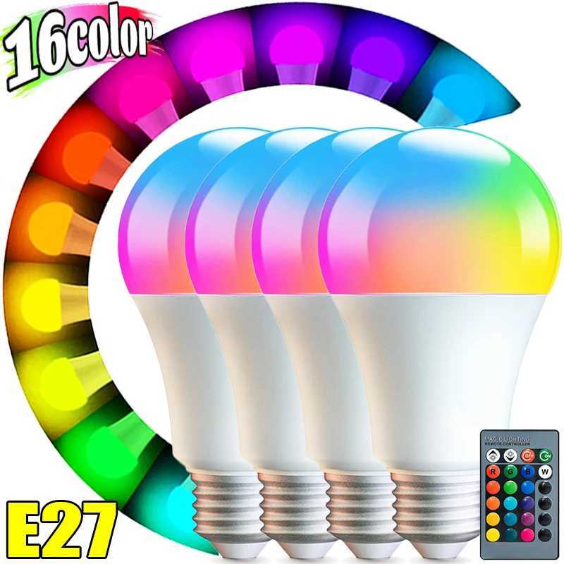 RGB Bulb LED Multicolor Bulbs 16 Colors E27 Base 220V Household Lighting Dimmable 24 Key Remote Control Atmosphere Neon Light C250917
