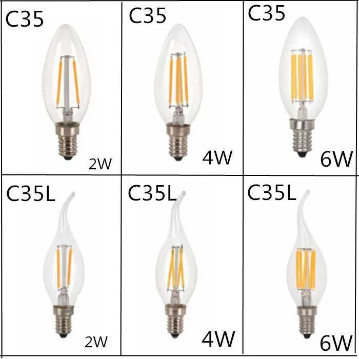 10PCS LED Bulb C35 E14 E12 E27 220V 110V Dimmable 2W 4W 6W Design Energy Saving Candle Warm White Filament Light 360 Degree Lamp C250917