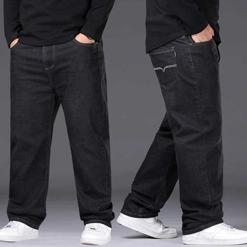 4250 Plus Size Mens Jeans Business Casual Denim Pants High Waist Straight Leg Loose Elastic Comfortable Trousers Male ClothingZ250917