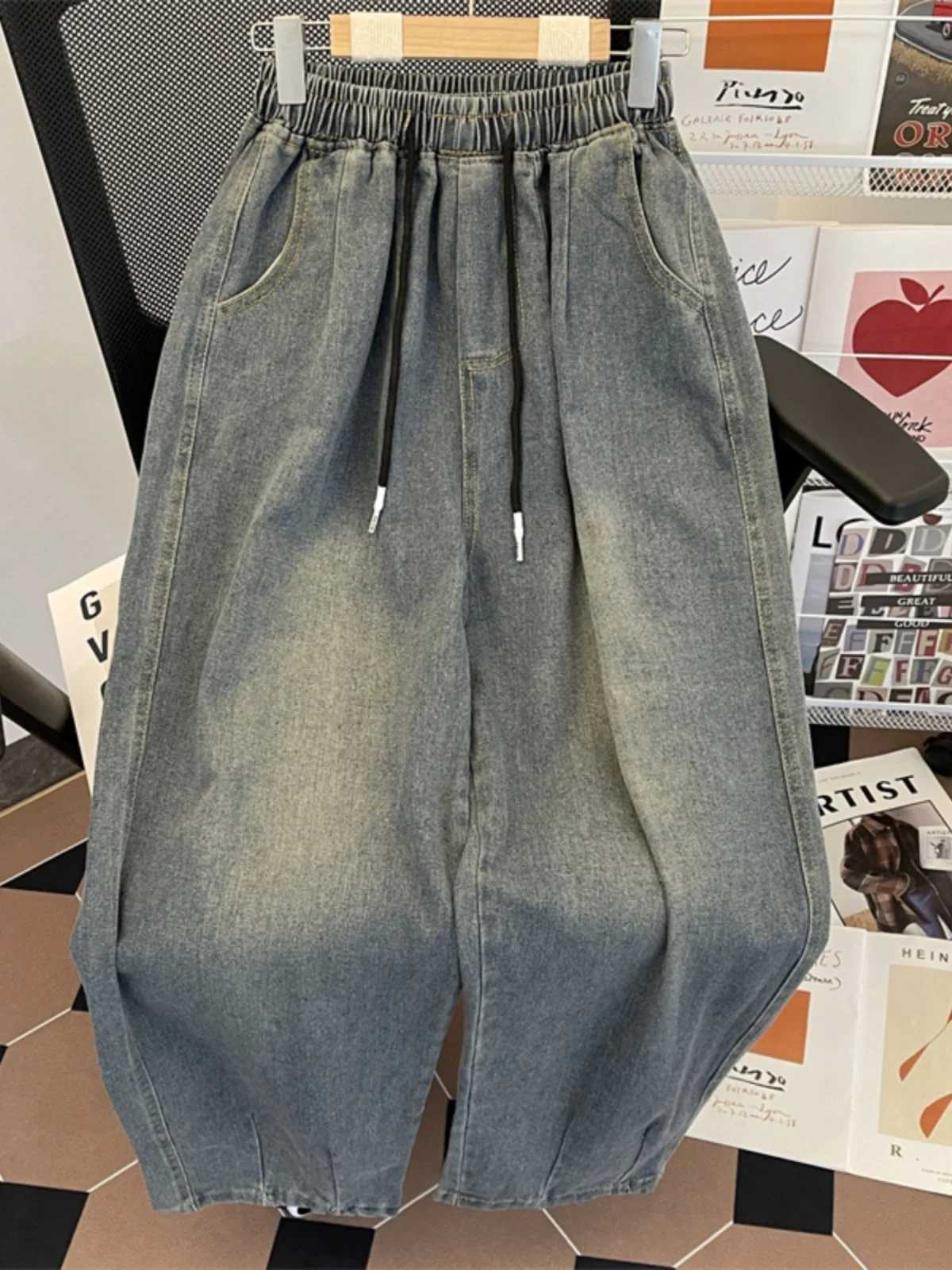 American Sle Vintage Loose Leg Mens Jeans Elastic Waist Casual Straight Tube Long Pants Spring Autumn Trendy Versatile WidZ250917