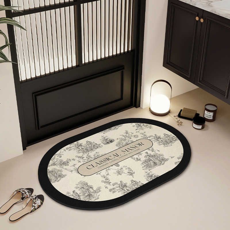 Bathroom Diatomaceous Earth Mat American Floral Style Water Absorbent QuickDry NonSlip Foot Mat Entrance Door Mat C250917