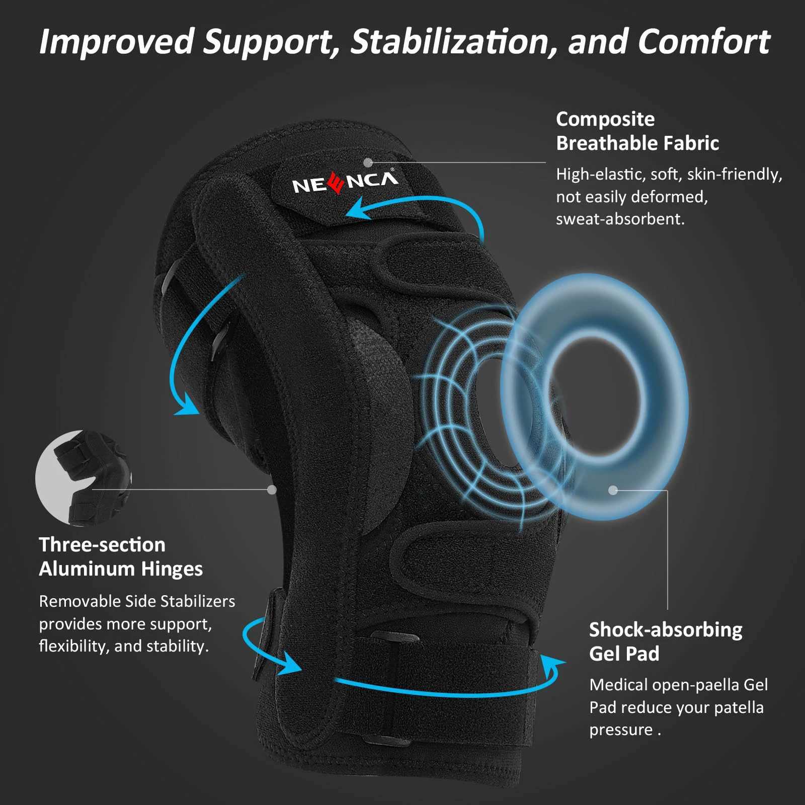 Hinged Knee Brace with Side Stabilizers Threesection for Men and Women Relieves Arthritis ACL MCL PCL Meniscus Tear J250917