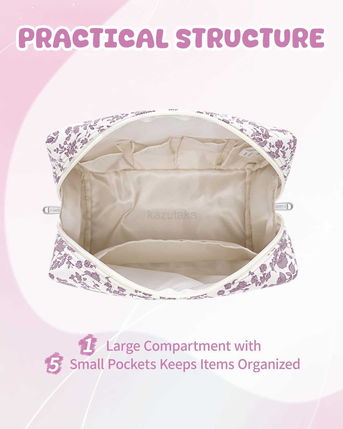 Narwey Birthday Gifts for Teen Girls Kids Women Personalized Initial Floral Makeup Bag Cute Cosmetic Trendy Stuff 6 8 10 11 12 13 14 16 18 Years Old T