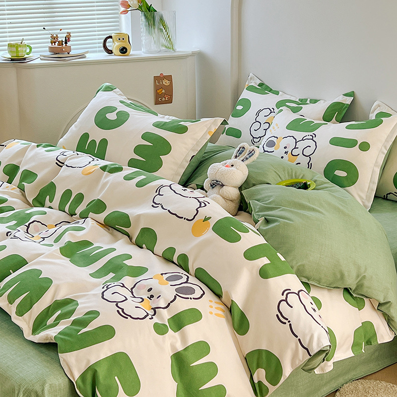 Fresh Skin-Friendly Brushed Cotton Four-Piece Student Dormitory Quilt Cover Three-Piece Set Single and Double Bed Bedding