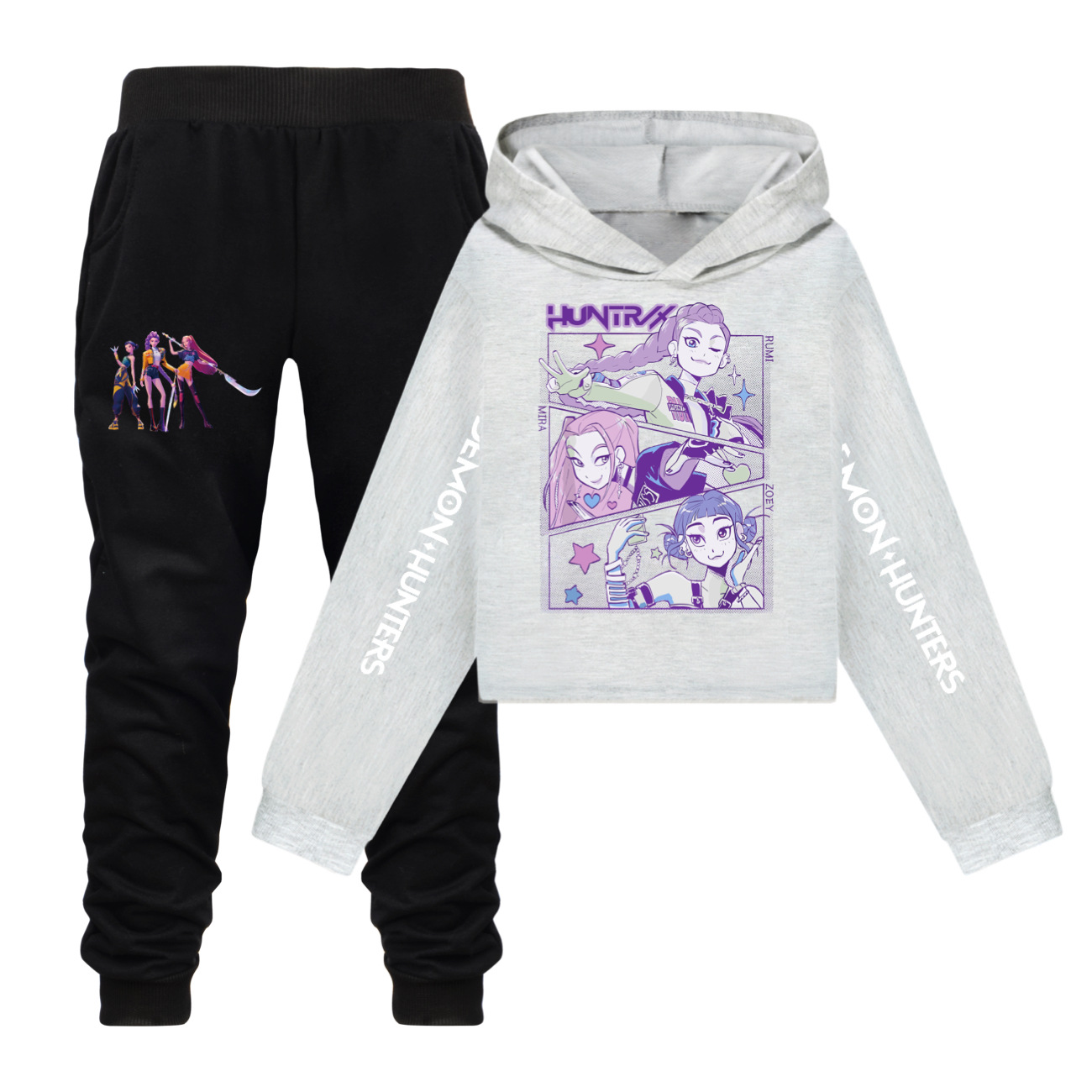 K-pop Demon Hunters Cartoon Hoodie Set Kids Hooded&Pant Pullover Sweatshirt Casual Long Sleeve Suit
