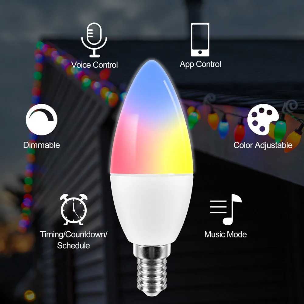Tuya E14 Candle Lamps APP Control Smart Bulb Bluetooth WIFI RGB 220V LED Light Dimmable Smart Life Room Home Group Crystal Lamps C250917
