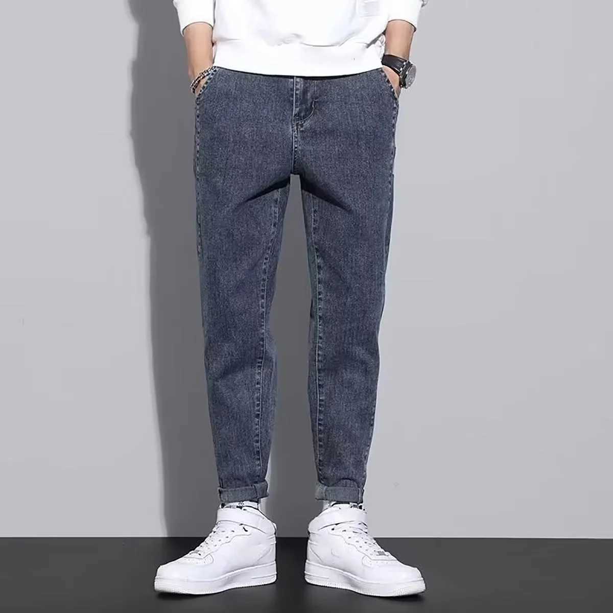 2025 Mens Slim Fit Denim Pants Spring Autumn Casual Fashion Leg Cinching Cropped Pants Blue Black Other Colors Choose FromZ250917