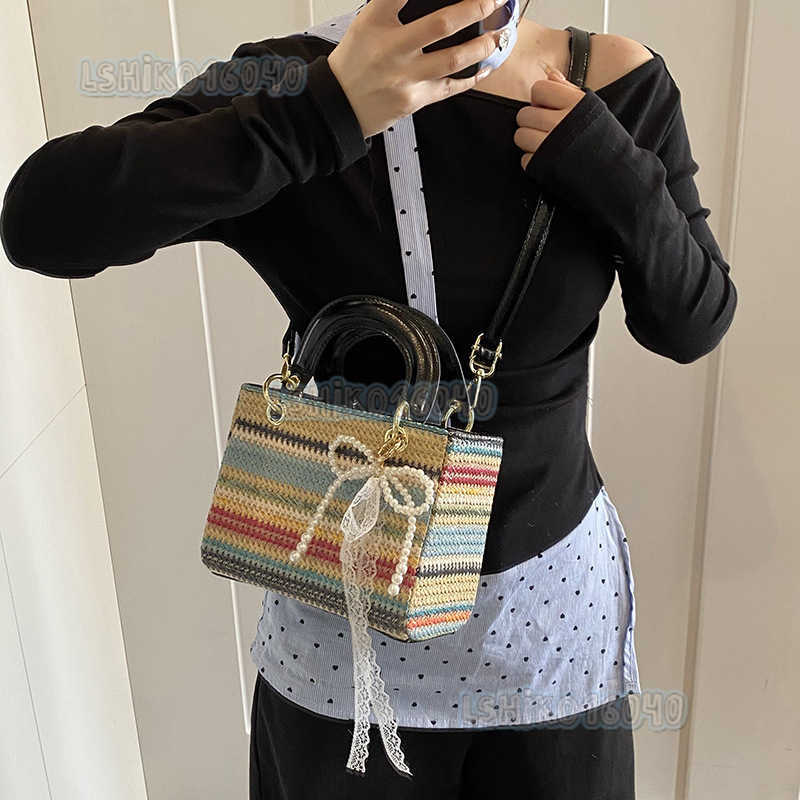 Niche Trendy Fashion Colorblock Straw Bag for Women 2025 New Simple Casual Shoulder Bag Crossbody Princess Bag H250916