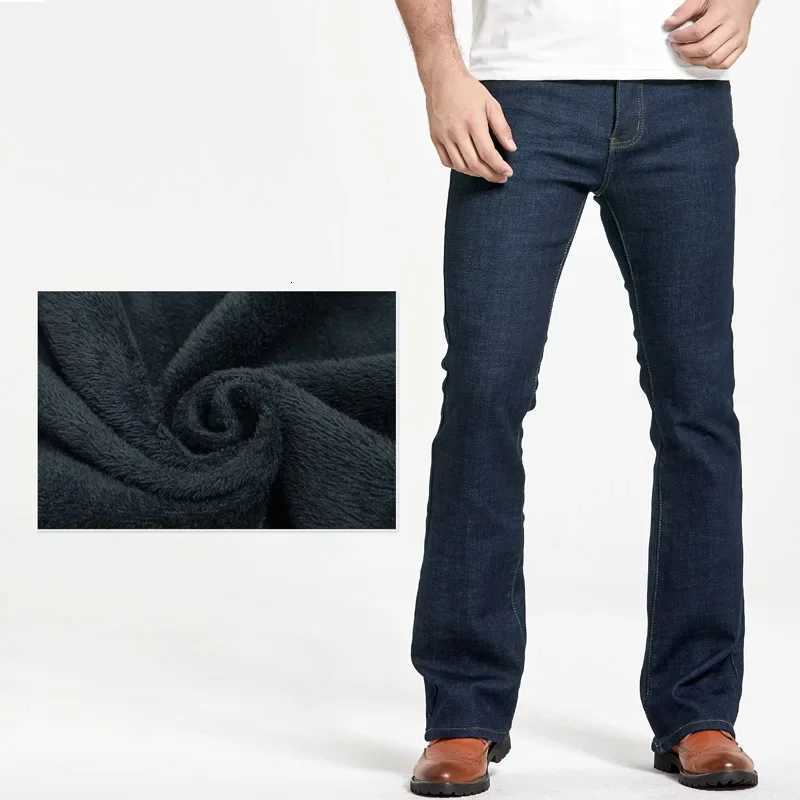 Mens Winter Stretch Denim Jeans Thicken Warm Pants Slim Slightly Flare Trousers Boot Cut Fit Polar Fleece JeansZ250917