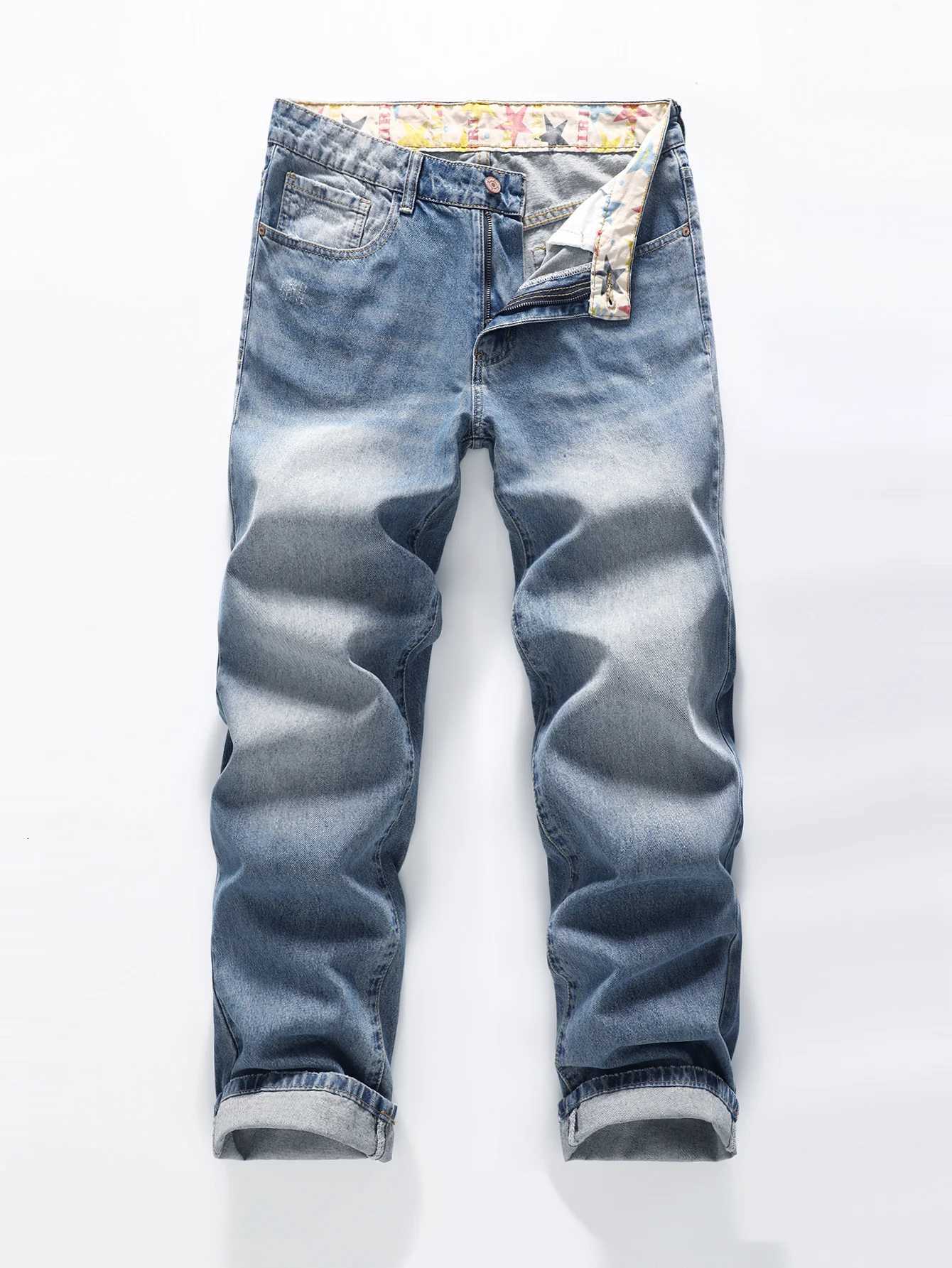 Mens Mid Waist Non Elastic Straight Leg Jeans with Button Fly Vintage Look Denim Ideal for Casual and Semi Formal OccasionsZ250917
