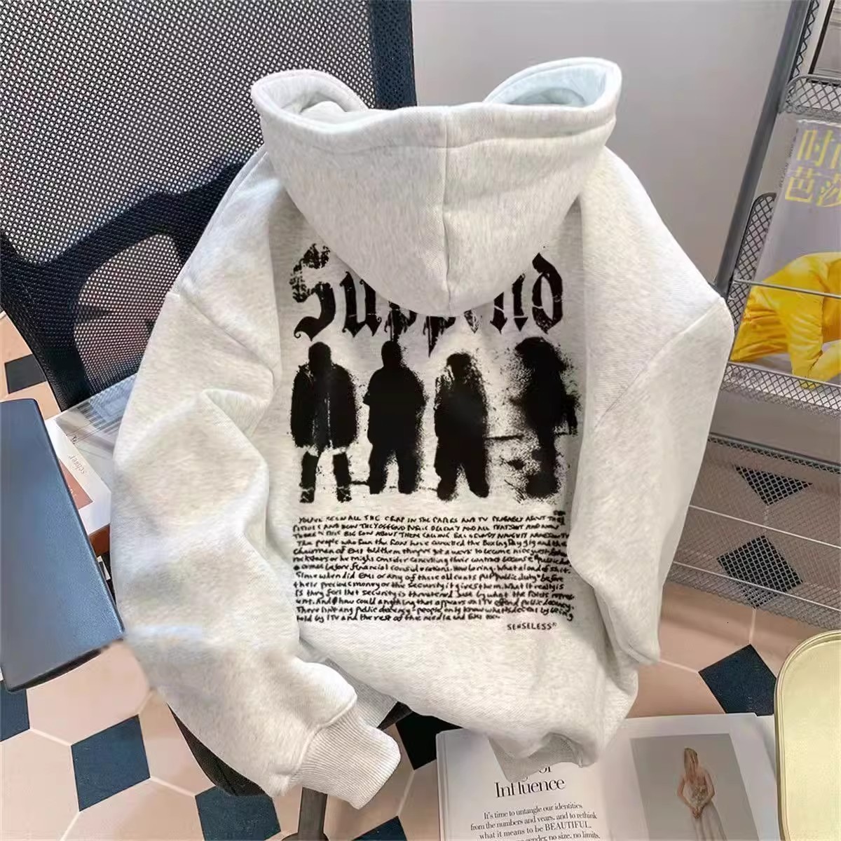 Trendy Autumn/Winter Japanese Retro Half Open Collar Hoodie for Mens Mountain Youth Checkered Hoodie 250808