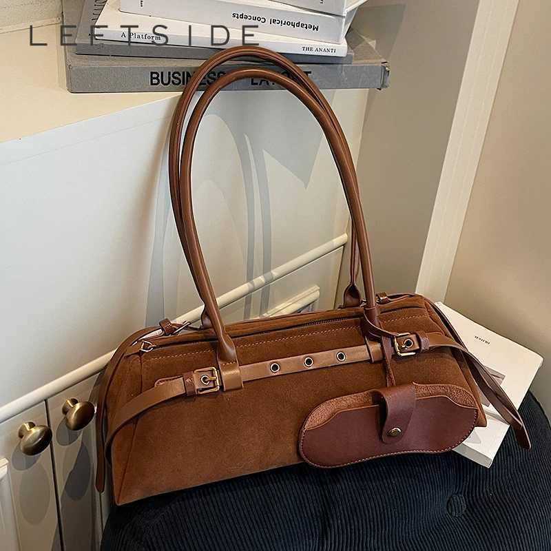 LEFTSIDE Wen Faux Suede Shoder Bag 2025 Winter Soft Underarm Bag Luxury Designer New Trend Fem Handbags and Purses Y250917