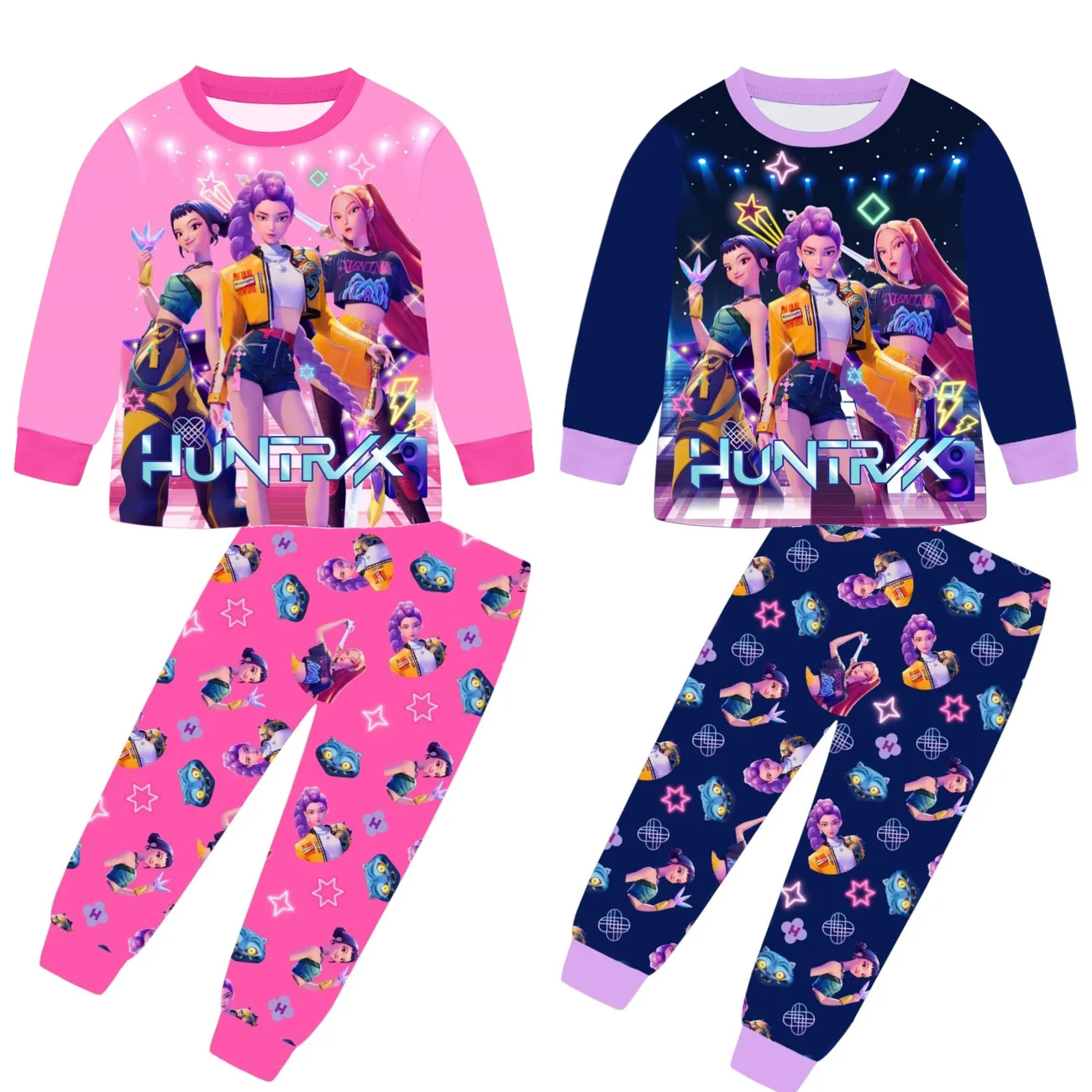 Movie Kpop Demon Hunters Kids Clothes Set Pajamas Sets Boys Daily Nightgowns Girls Long Sleeve T Shirt+Pants 2pcs Set