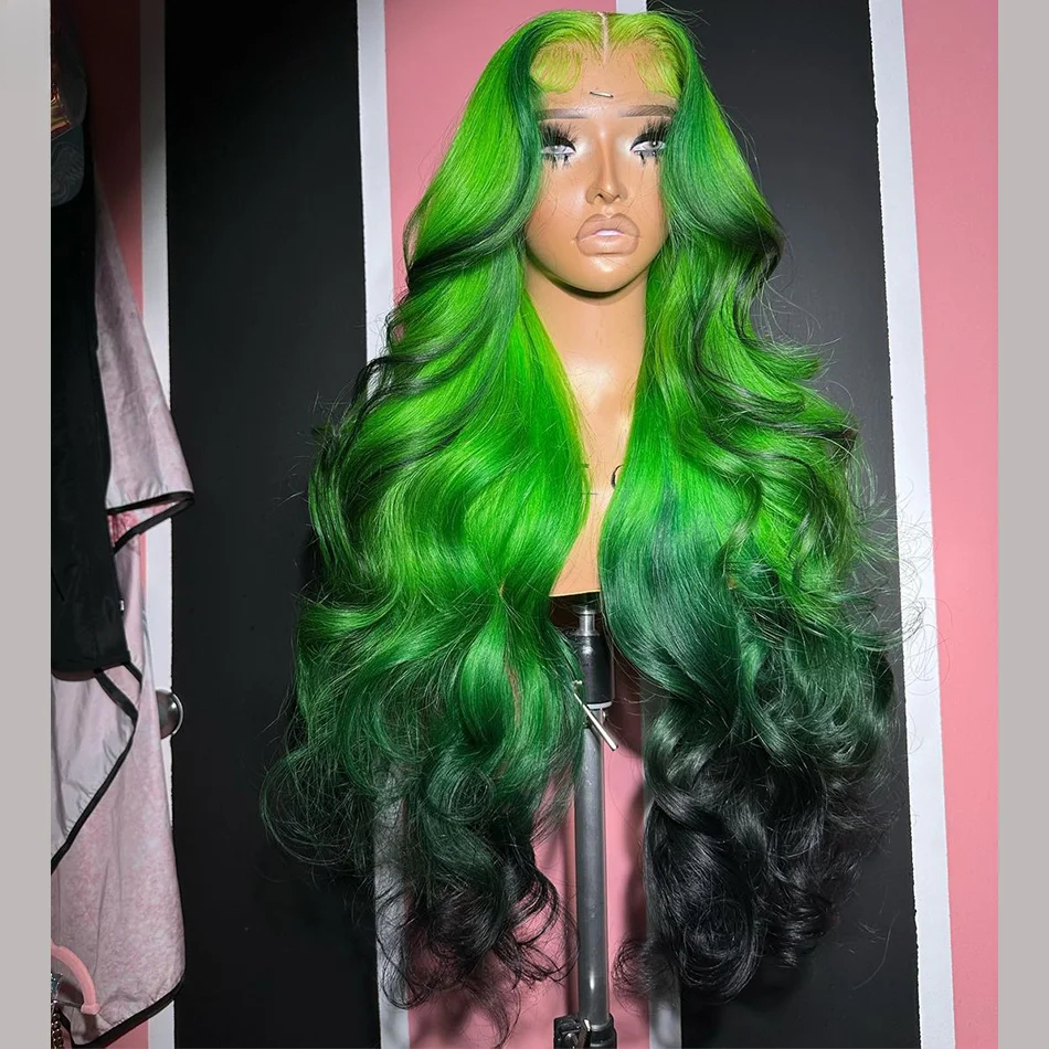 200% Green Black 13x6 HD Lace Human Hair Wig 32in Body Wave Human Hair Wigs Omber Colored 13x4 360 Full Lace Wig for Women Pre Plucked