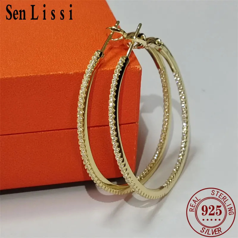 Senlissi 18 K Gold diamond Hoop Earrings For Women 925 Sterling Silver Original Fashion Earring C Rings Real gold 250916