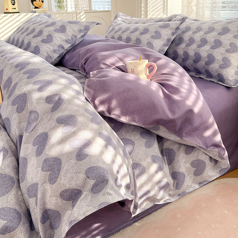 Pure Thickened Brushed Bedding Skin-Friendly Twill Dormitory Three-Piece Set, Washed Cotton Bed Sheet and Quilt Cover