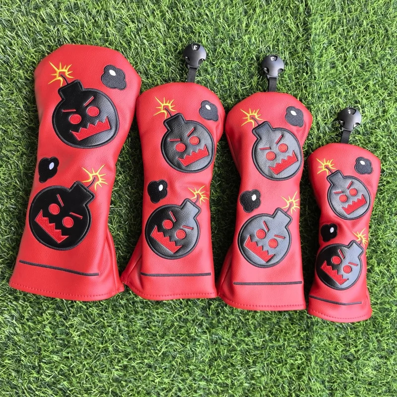 Cartoon Bomb 1 3 5 Wood Headcovers Driver Fairway Woods Cover PU Leather High quality Putter Head Covers 250917