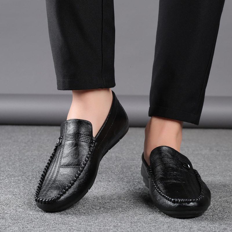 TOP Designer Men's Leather Loafers Genuine Leather Summer Breathable Soft Leather Soft Sole Slip-On Casual Shoes for Middle-Aged Men 8f