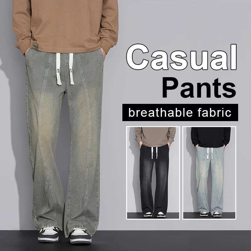 Mens Retro Loose Wide Leg Jeans 2025 Autumn Winter Y2K Millennial Drawstring Design Comfortable Casual Flare Pants Plus Size 4XLZ250917