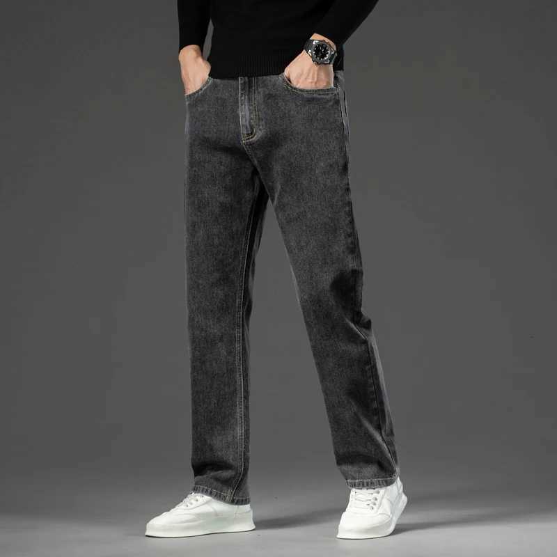 Autumn New Mens Straight Loose Dark Gray Jeans Classic Style High Elasticity Baggy Pants Male Plus Size 40 42 44Z250917
