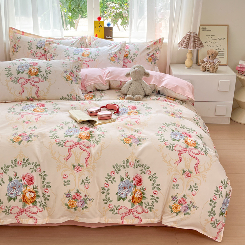 Simple Thickened Four-Piece Soft Skin-Friendly Pure Brushed Cotton Dormitory Three-Piece Set Bed Sheet Duvet Cover Bedding