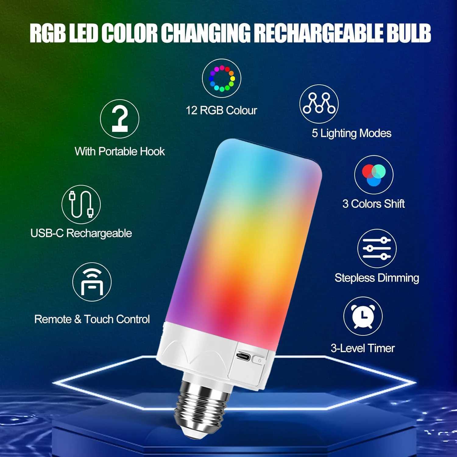 Rechargeable Emergency Light Bulb with Remote Color Changing Battery Powered USB LED Bulbs 12 RGB Color Dimmable E27 for Power C250917