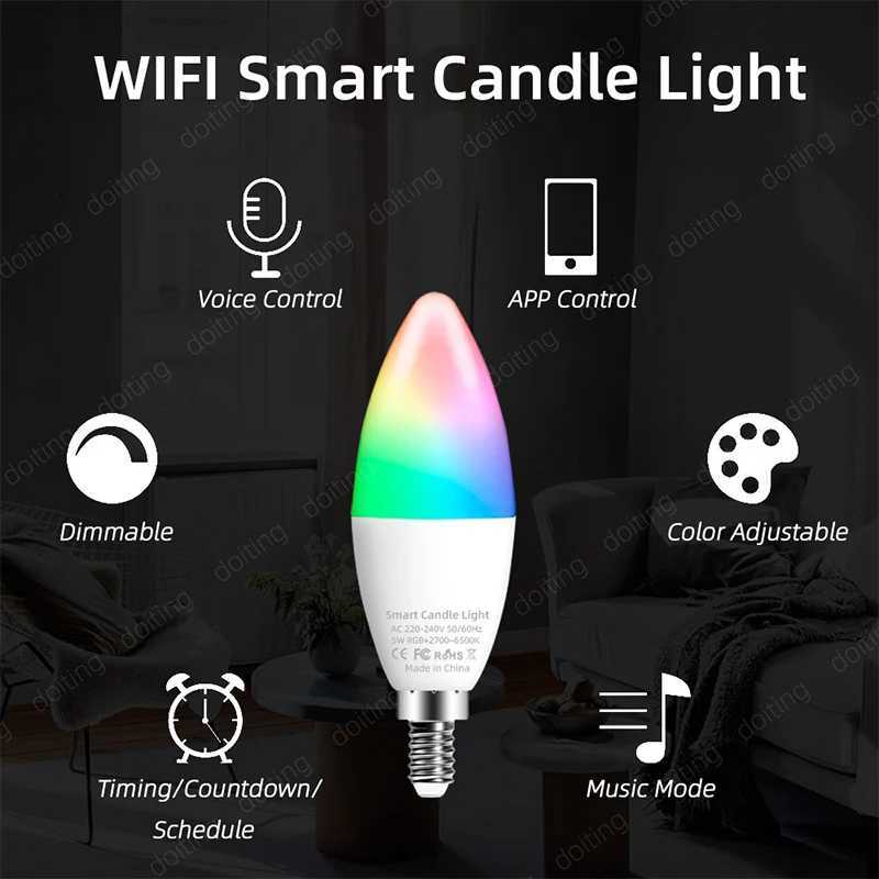 E14 Bluetooth Wifi Tuya Smart Led Chandelie Light Bulb RGB Color Change Lamps Smart Life APP Dimmable Alexa Google Home Voice C2509171