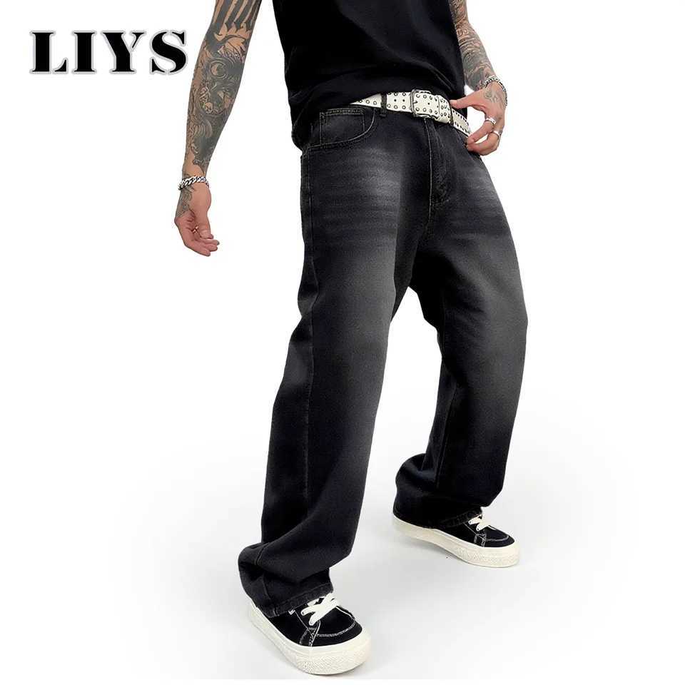 Autumn Mens American Vintage Washed Loose Wide Leg Jeans Black Pants New Fashion Casual Trendy Solid Color Denim Trousers MaleZ250917