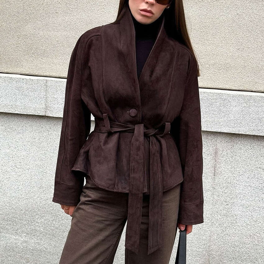 2025 Autumn Winter New Vintage Long Sleeve Jacket Suede Coat Women Design Sense Elegant Casual Cross-Border