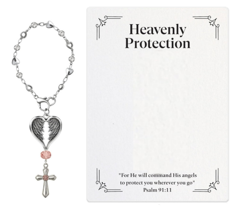 guardian heartshaped steel color Inlaid diamond heart chain pendant angel wings luxury keychain wallet Z260130