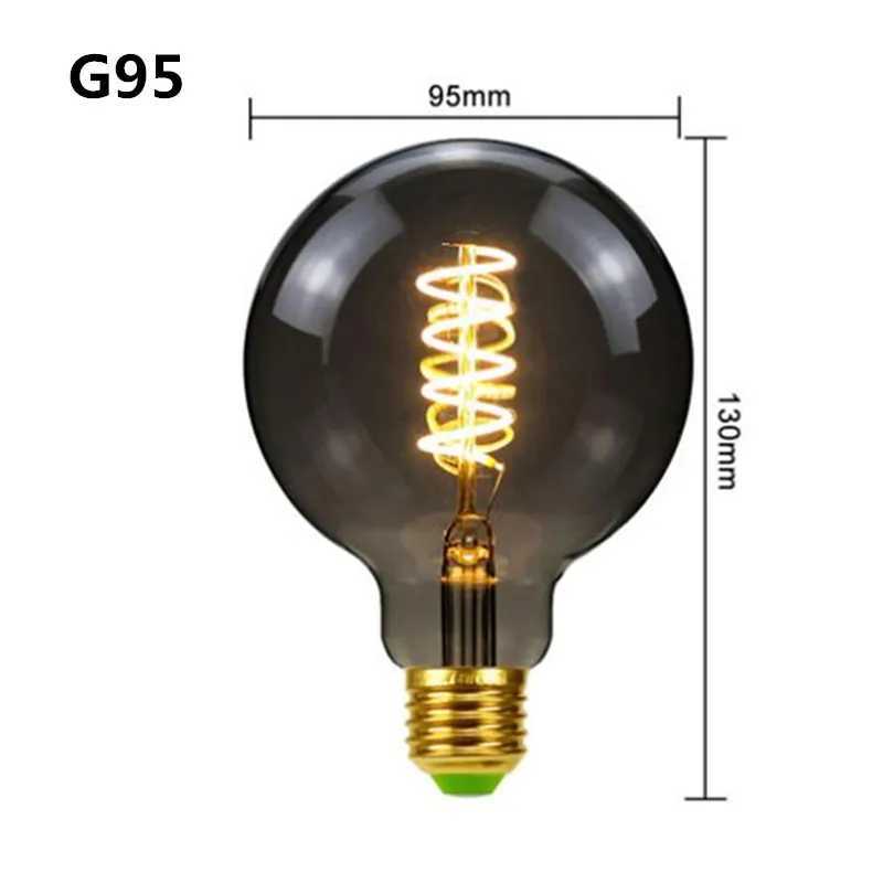 LED E27 ST64 G80 G95 G125 4W Dimmable220V Smoky Gray Warm GSpiral Filament Bulb Retro Vintage Decorative Lighting Edison Lamp C250917