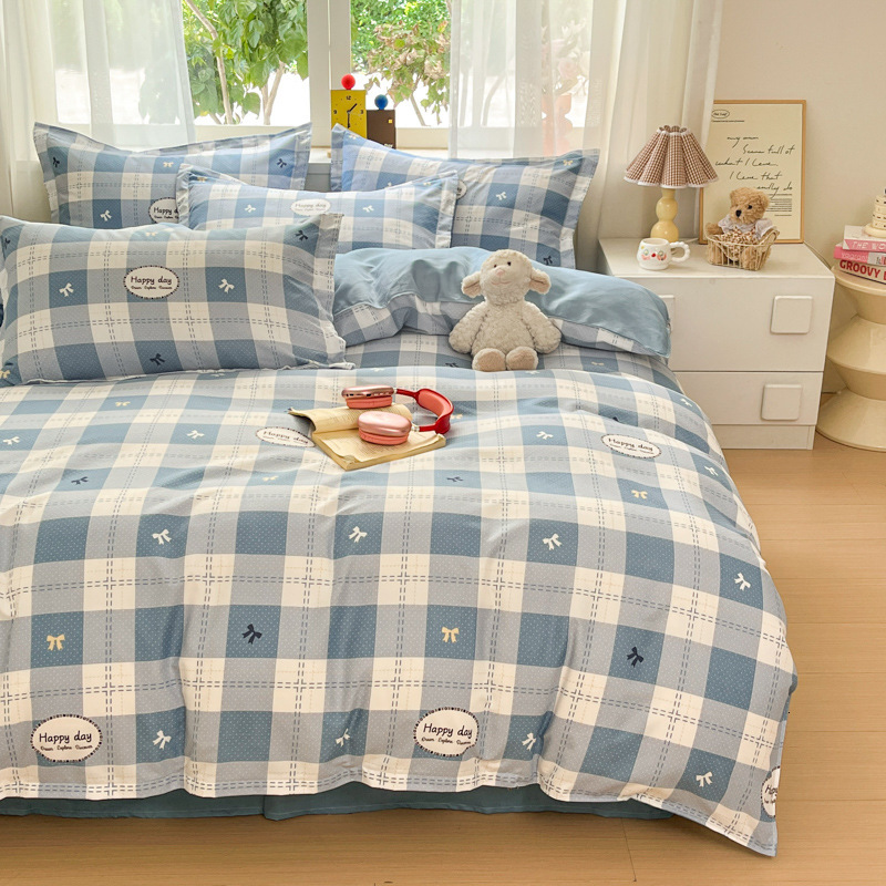 Simple Thickened Four-Piece Soft Skin-Friendly Pure Brushed Cotton Dormitory Three-Piece Set Bed Sheet Duvet Cover Bedding