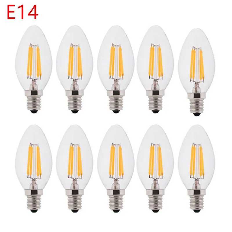 10PCS LED Bulb C35 E14 E12 E27 220V 110V Dimmable 2W 4W 6W Design Energy Saving Candle Warm White Filament Light 360 Degree Lamp C250917