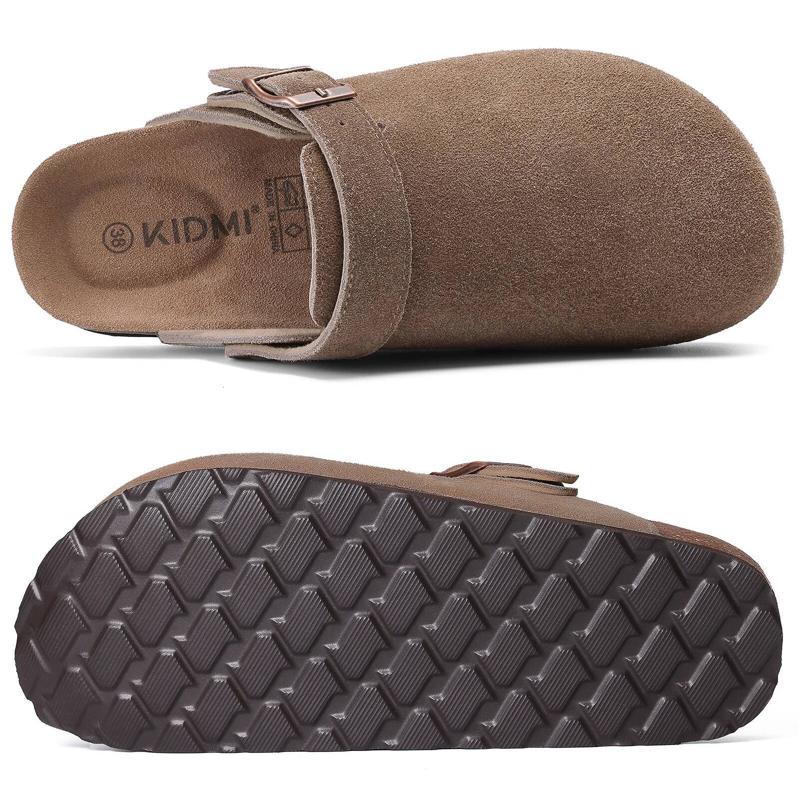 Shevalues Cow Suede with Adjustable Buckle Leather Comfortable Slip On Women Slippers Outdoor Cork Clogs ddmypanda