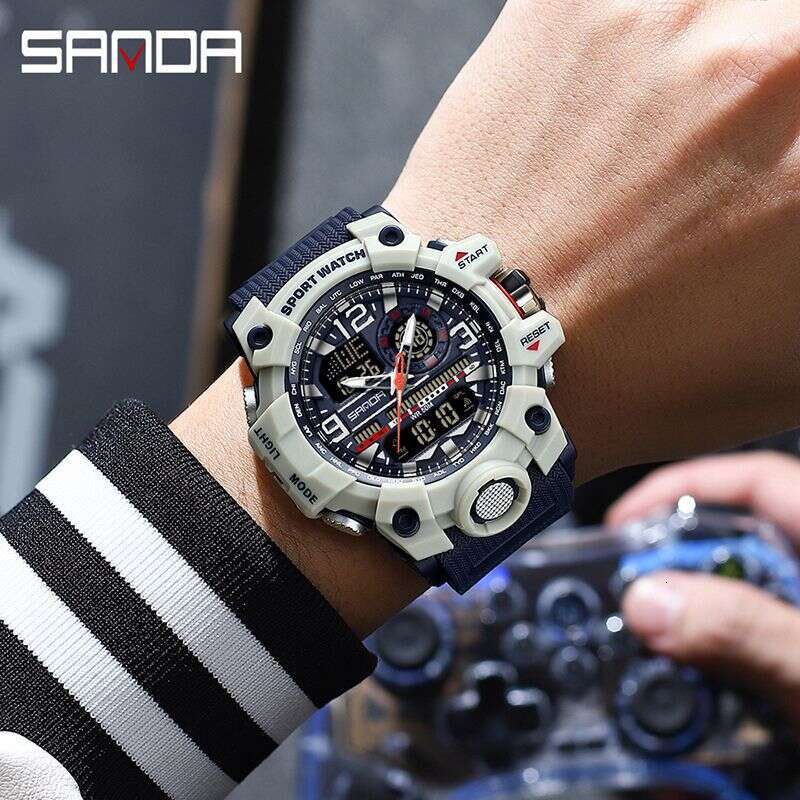 DHgargets Sanda New Fashion Trendy Men's Student Youth Electronic Watch Waterproof Multifunctional Wristwatch