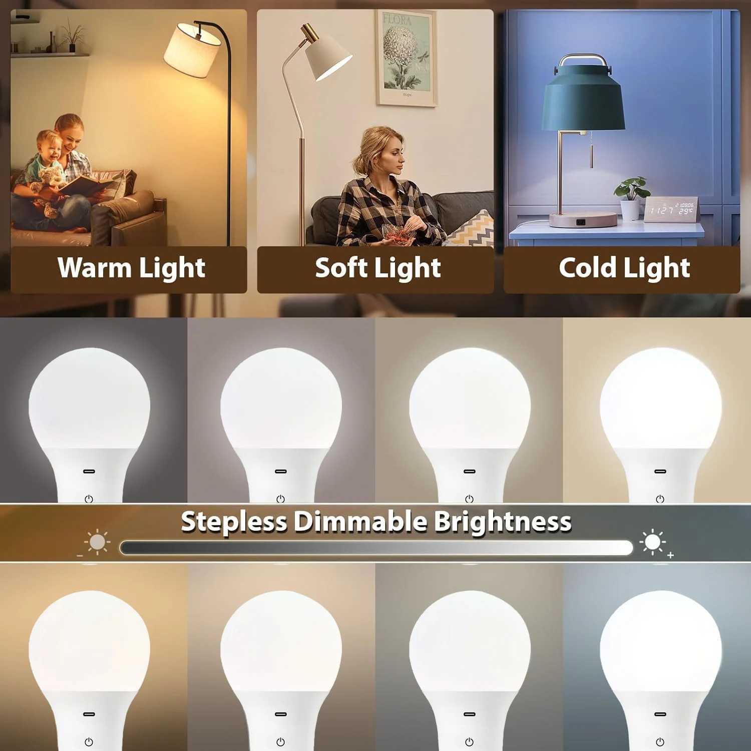 Rechargeable Light Bulb With Remote Control Timing Function Dimming and RGB Battery Powered Suitable for Wireless Wall Light C250917