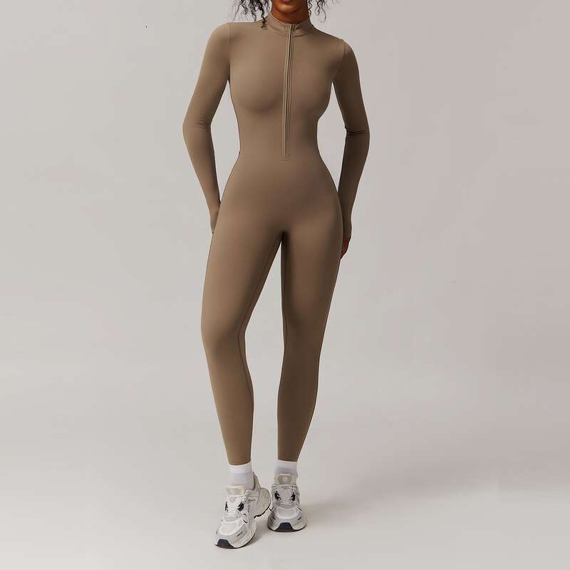 Ski Bodysuit - Fleece-Lined Women Yoga Jumpsuit Fitness Sports Suit Zipper Elastic One-Piece Bodysuits Gym Long Sleeve Gym Runing Push Up Workout Spor