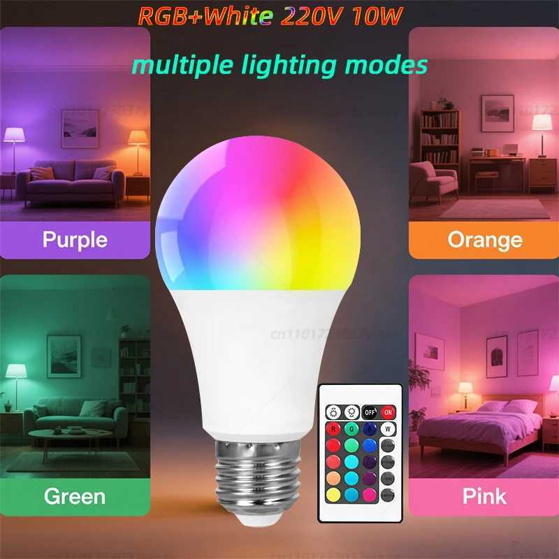E27 RGB LED Light Bulb 220V with IR Remote Control Color Changing Multicolor White Lamp Spotlight for Bedroom Party Home Decor C250917