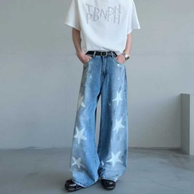 Mens Fashion Gradient Colour Baggy Jeans Loose Casual Long Graffiti Star Design Pants Autumn American Vintage Casual Wide JeansZ250917