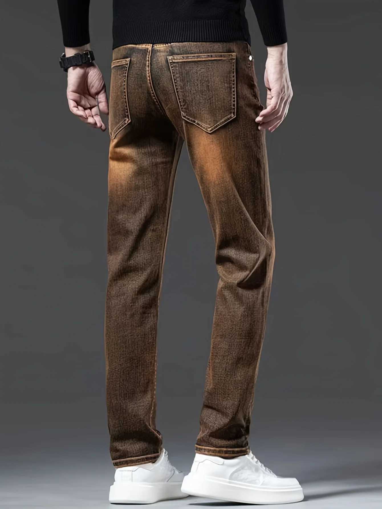 Vintage Fashion Mens Straight Jeans Stretch Washed Breathable Cowboy Casual Trousers New Trendy Gradient Color Denim PantsZ250917